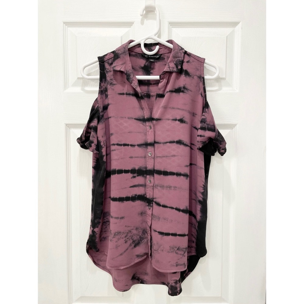 Rock & Republic Tie Dye Cold Shoulder Button Down